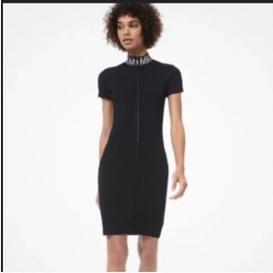 MICHAEL KORS Black Ribbed Stretch-Viscose Zip-Front Dress | XS